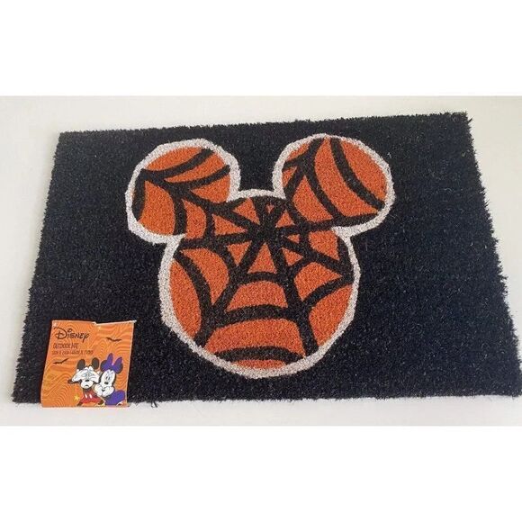 Disney Mickey Mouse Ears Spider Web DoorMat Coir Fiber 18×30” Halloween NEW - Picture 1 of 8